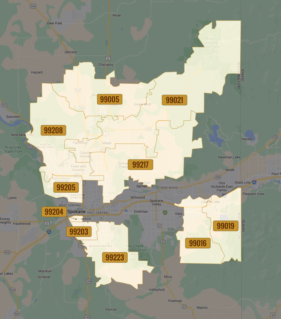 Spokane Surrounding Areas Zip Code Map Taci VanLeuven